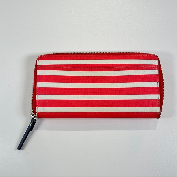 Kate Spade Zip Wallet Coral Cream Stripe Continental - Picture 3 of 13